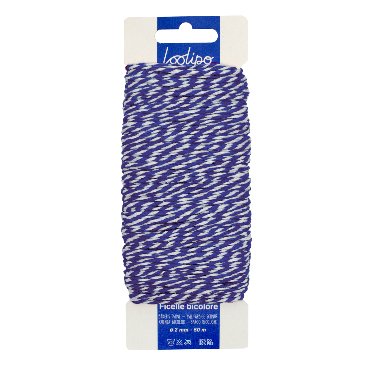 TWO-COLOR COTTON TWINE - BLUE & WHITE - ø 2 mm - 50 m - 1 pc - 1 color