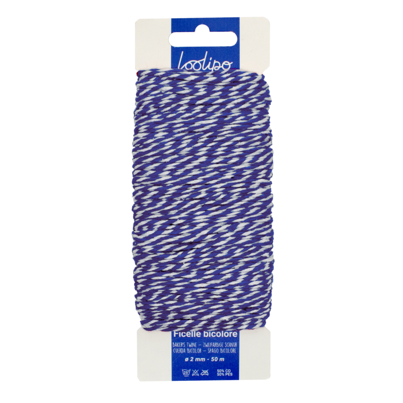 SPAGO IN COTONE BICOLORE - BLU E BIANCO - ø 2 mm - 50 mt - 1 pz - 1 colore