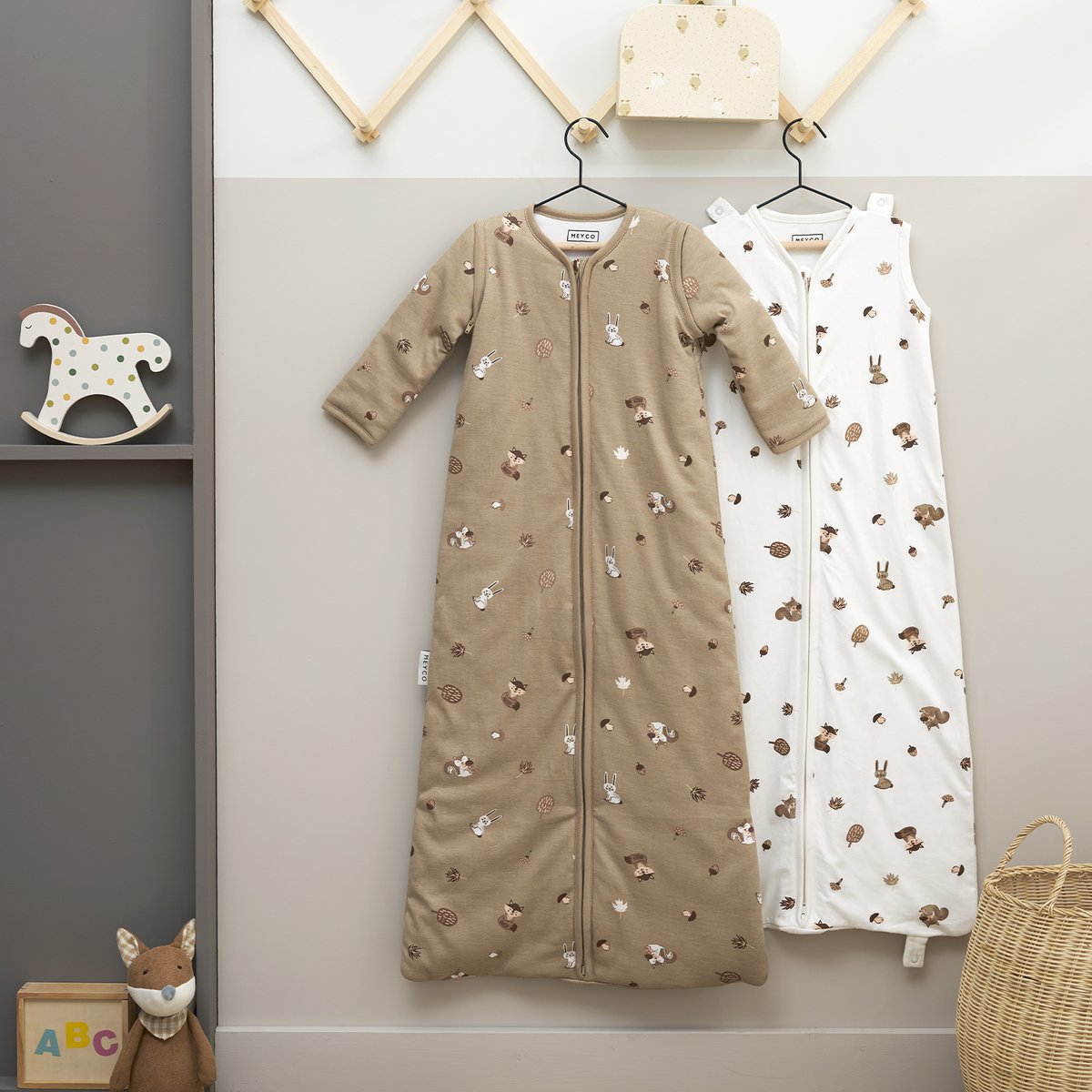 Schlafsack 4-Jahreszeiten-Interlock-Jersey Forest Animals Sand Einheitsgröße