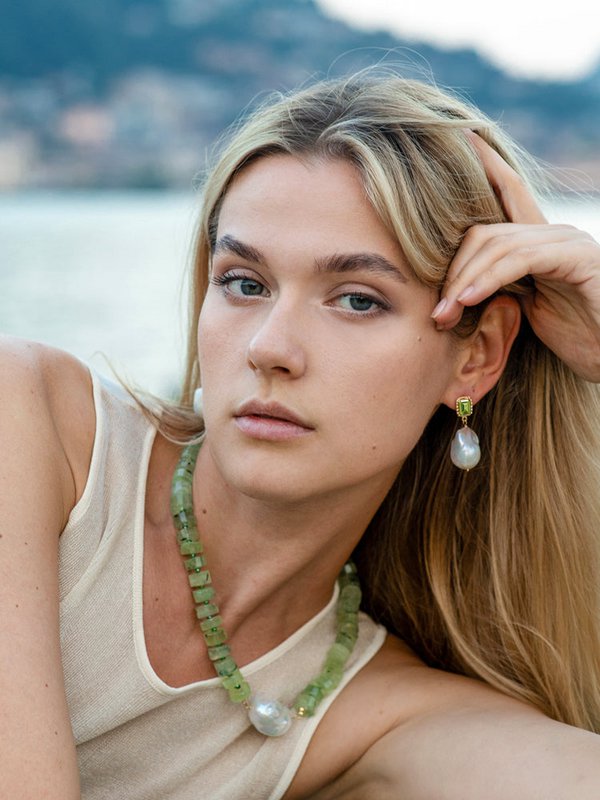 Luccichio Peridot And Baroque Pearl Earrings