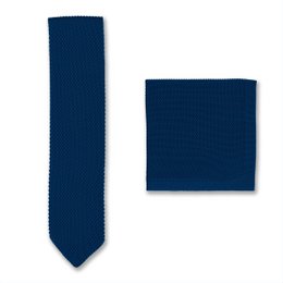 Midnight blue knitted tie and pocket square set