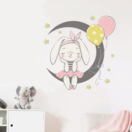 Kanin sidder på månen piger soveværelse wallsticker
