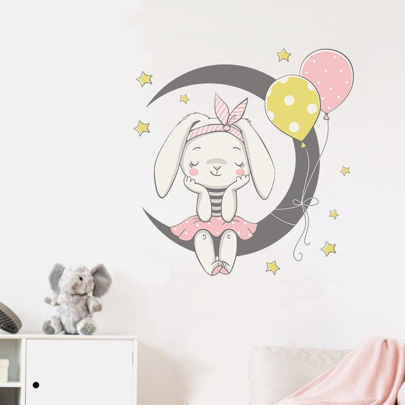 Kanin sidder på månen piger soveværelse wallsticker
