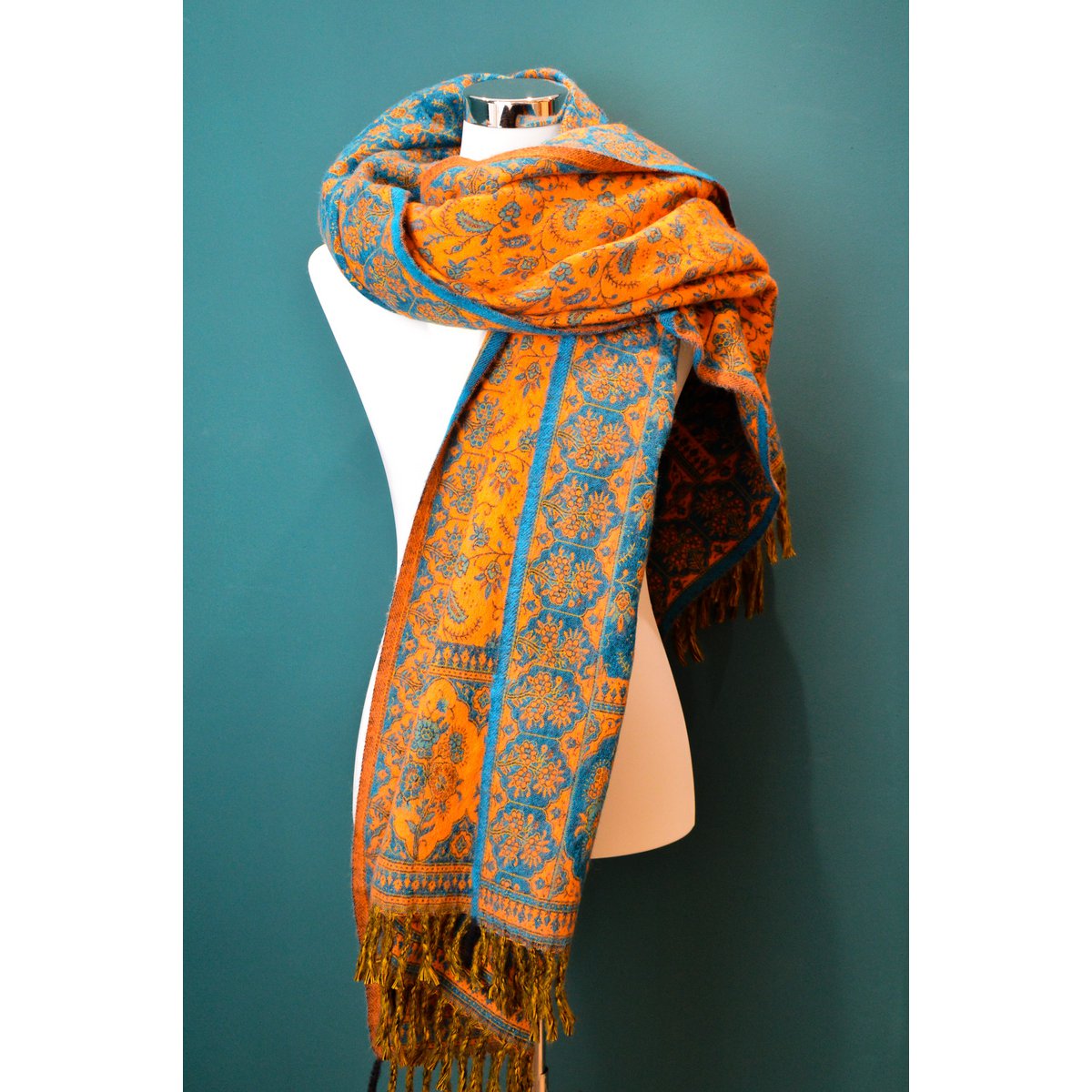 TIBET scarf made of yak wool mix in a fine floral pattern
