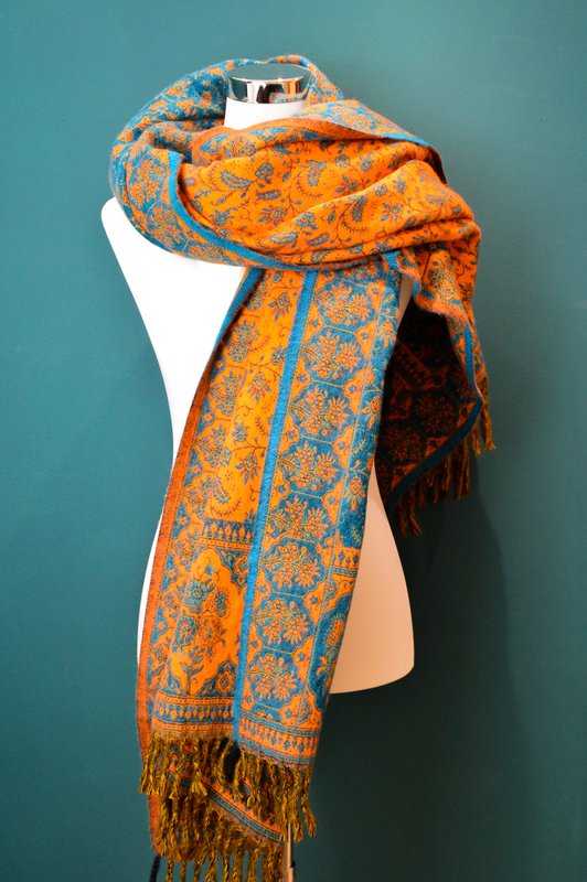 TIBET scarf made of yak wool mix in a fine floral pattern