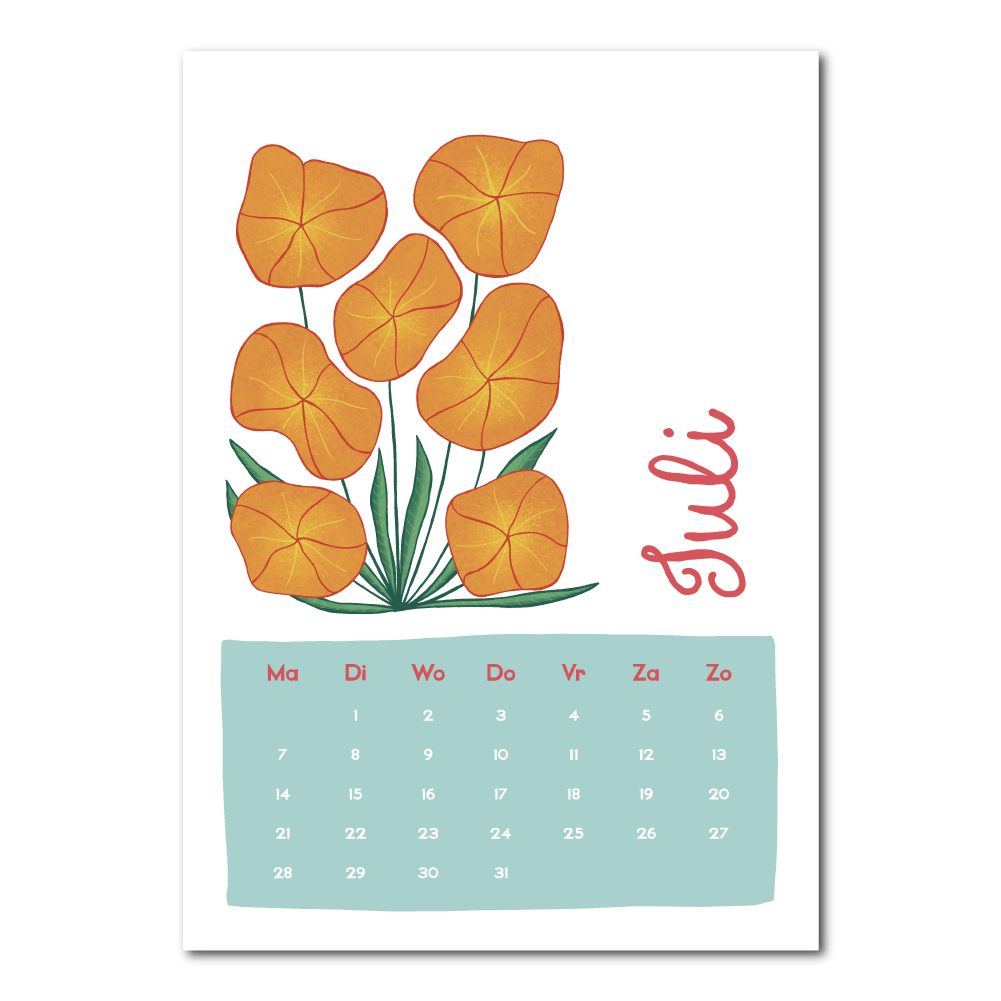 Muurkalender met bloemen 2025