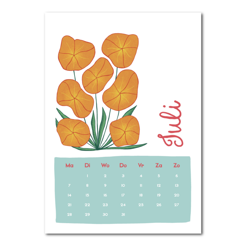 Vægkalender med blomster 2025