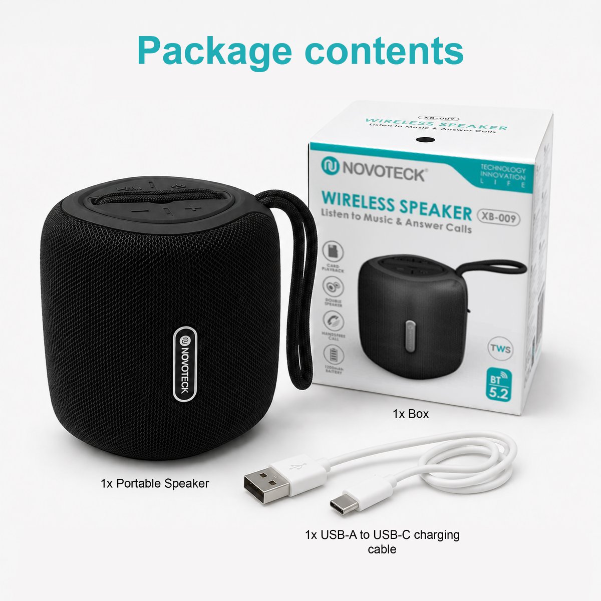 Altavoz Bluetooth portátil XB-009: negro, libertad inalámbrica y diseño práctico para el día a día