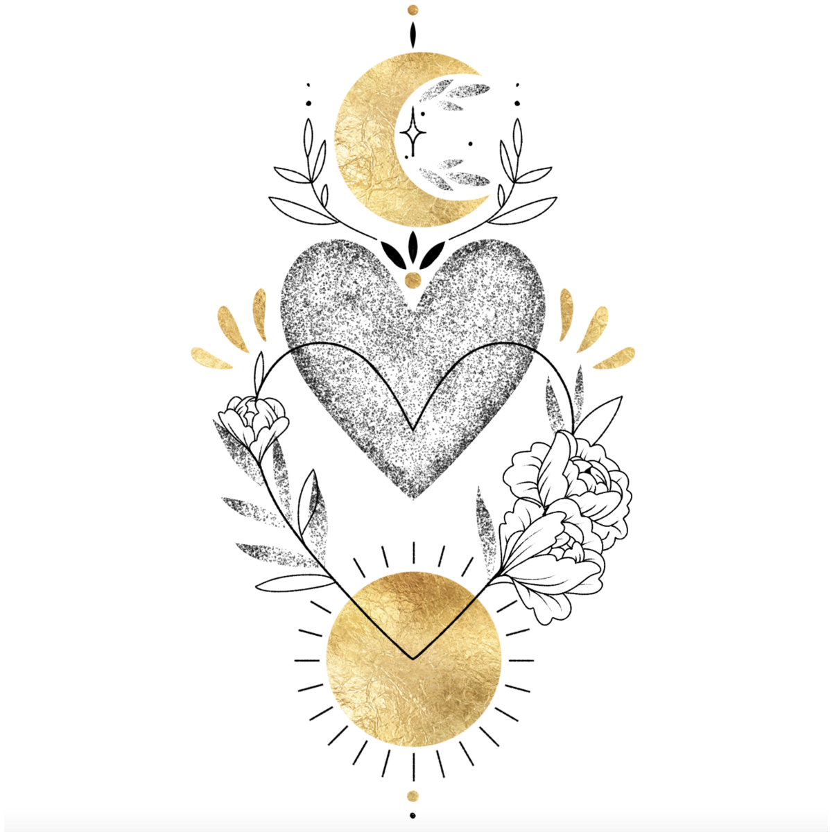 Sioou temporary tattoo - Moon heart sun x5