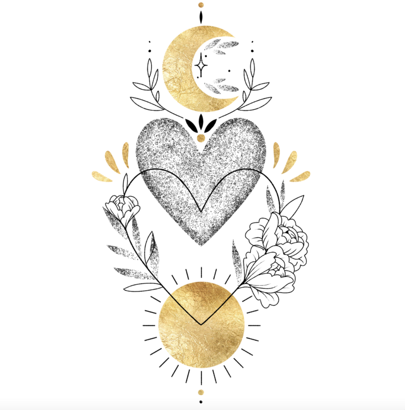 Sioou temporary tattoo - Moon heart sun x5