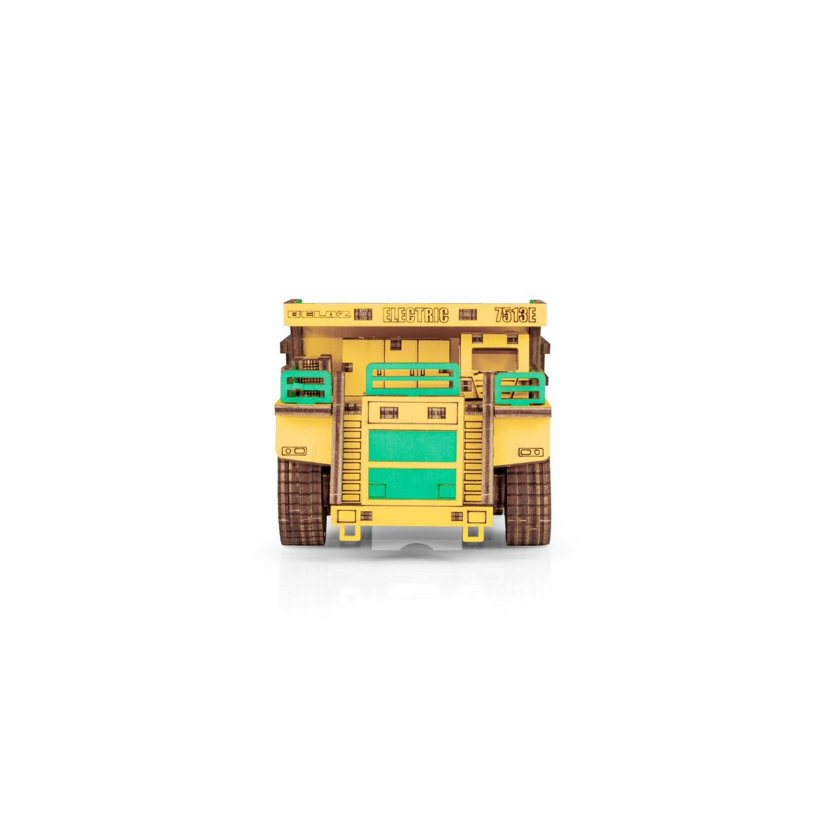Eco Wood Art (EWA) 3D-Puzzle aus mechanischem Holz, Bergbau-Muldenkipper Belaz-7513E, 4219, Farbe Gelb und Grün, 17 x 10 x 9 cm