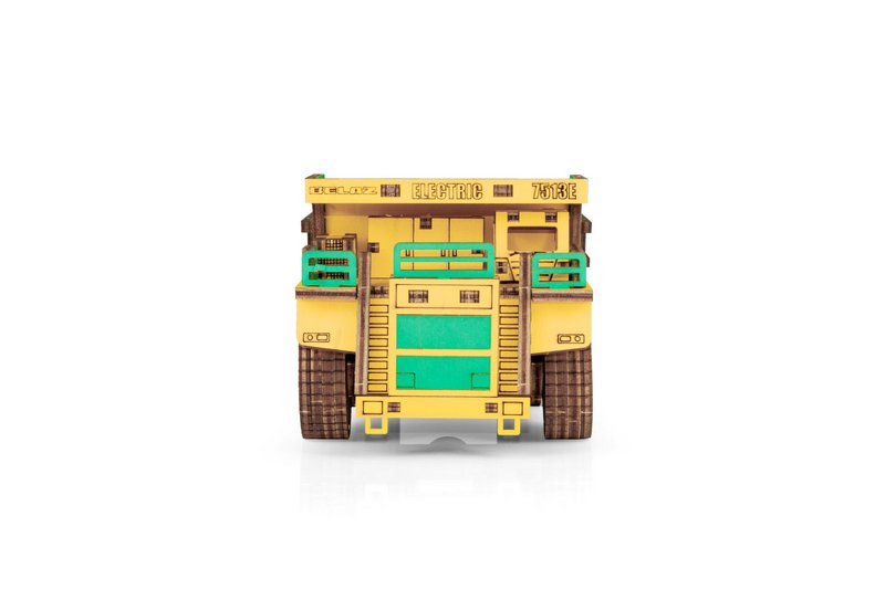Eco Wood Art (EWA) 3D-Puzzle aus mechanischem Holz, Bergbau-Muldenkipper Belaz-7513E, 4219, Farbe Gelb und Grün, 17 x 10 x 9 cm