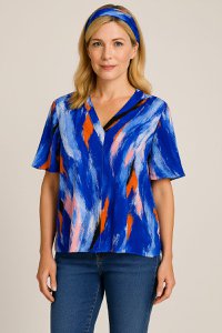 V -collar tunic - Simple blue elegance