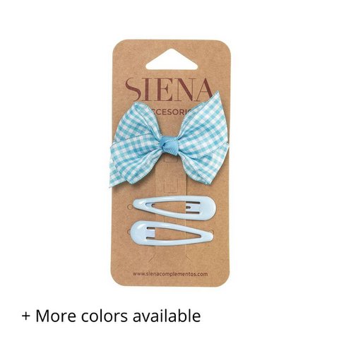 Set aus Vichy-Gingham-Schleife mit verschiedenen Clips