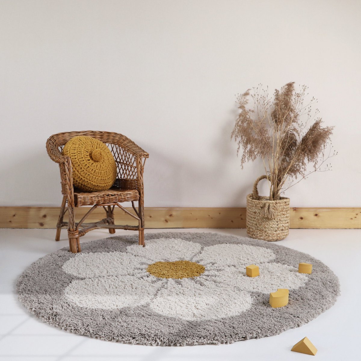 Bohemian Daisy beige rundt børnetæppe