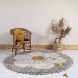 Bohemian Daisy beige rundt børnetæppe