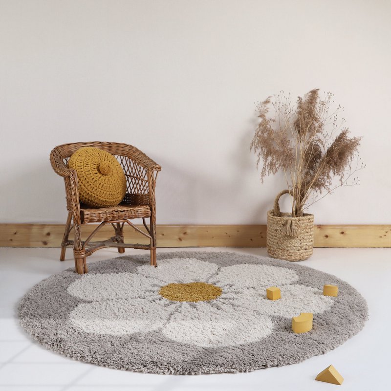 Bohemian Daisy beige rundt børnetæppe