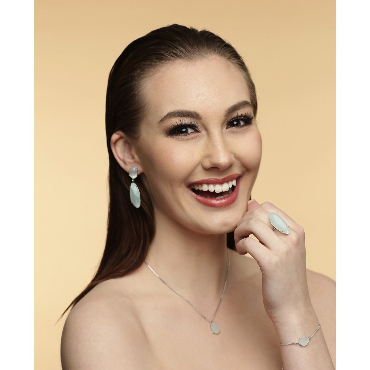 Starlight justerbar ring | Sølv Milky Aqua