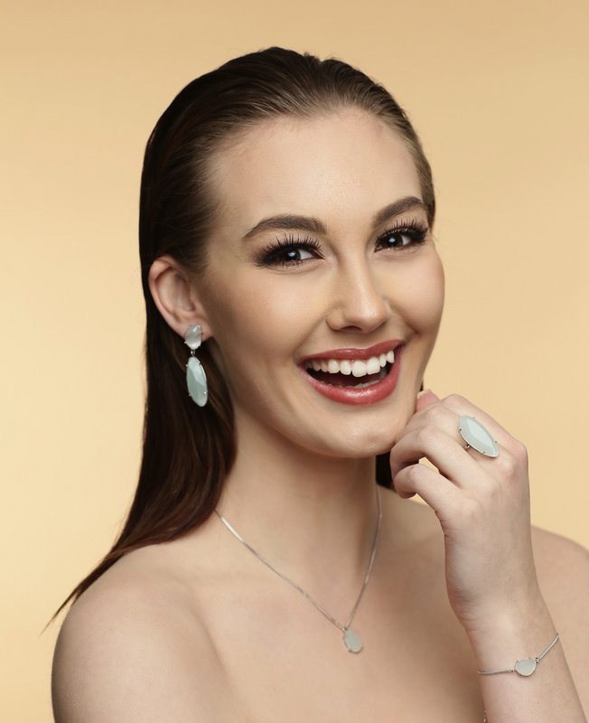 Starlight justerbar ring | Sølv Milky Aqua
