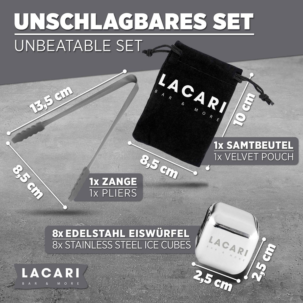 8er Edelstahl Eiswürfel Set | Für kühle Getränke ohne Verwässern