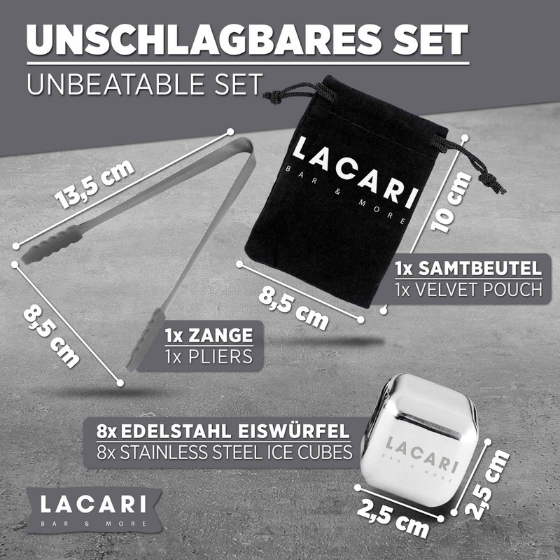 8er Edelstahl Eiswürfel Set | Für kühle Getränke ohne Verwässern