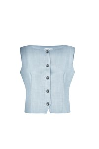 Boat-neck wool vest in cerulean blue Made in Italy