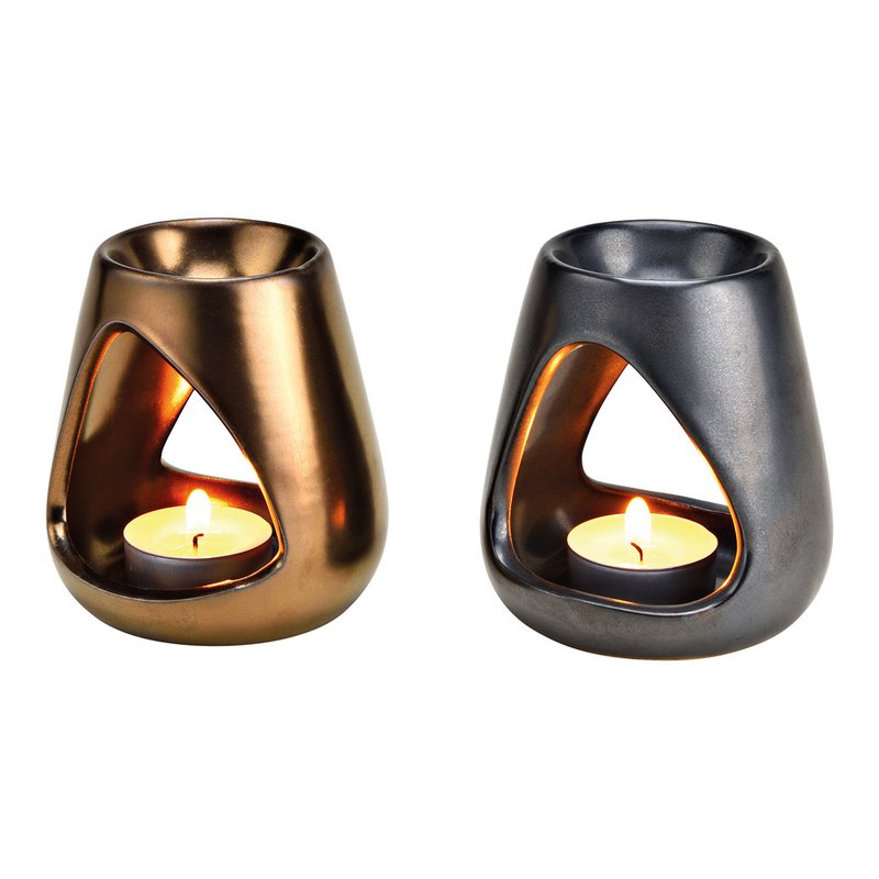 Duftlampe lavet af grå keramik, kobber 2-fold, (B/H/D) 9x10x9cm