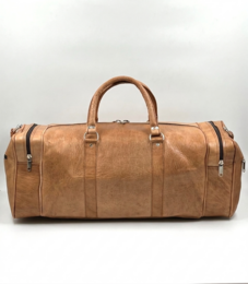 Borsa da viaggio grande in pelle marocchina fatta a mano - Borsone artigianale "Voyager" in marrone naturale organico