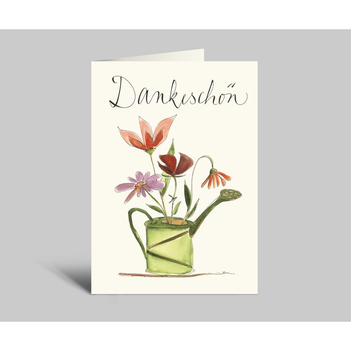Bedankt | Gieter met boeket bloemen | Bedankkaart met envelop