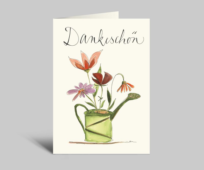 Bedankt | Gieter met boeket bloemen | Bedankkaart met envelop