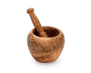 Olijfhouten vijzel en stamper medium - 11 cm