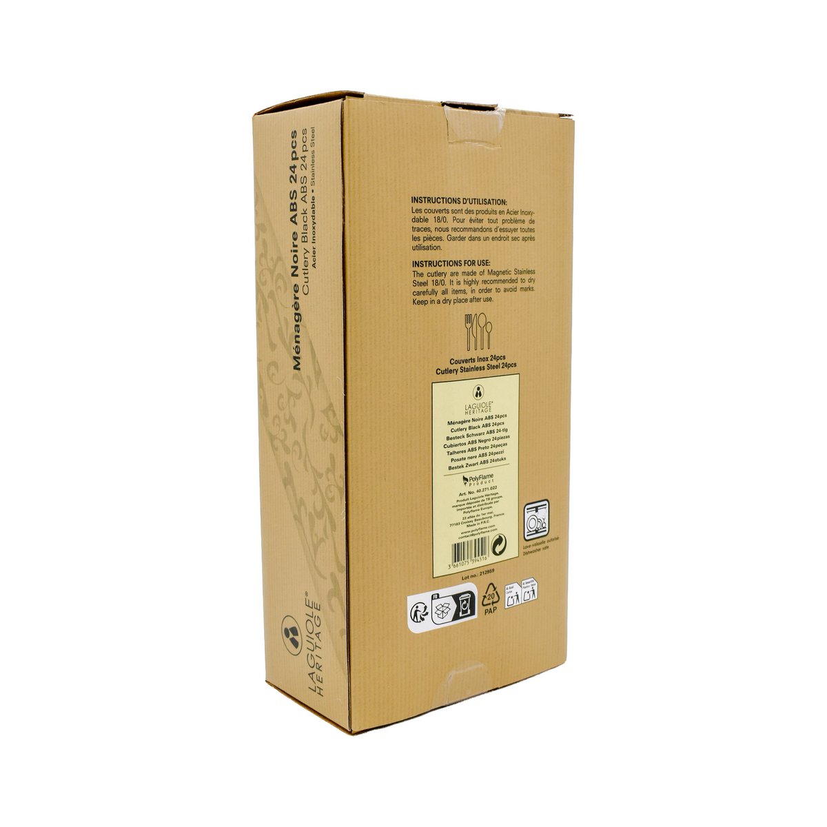 Ménagère Laguiole HERITAGE - Manche Noir ABS – 24 pièces
