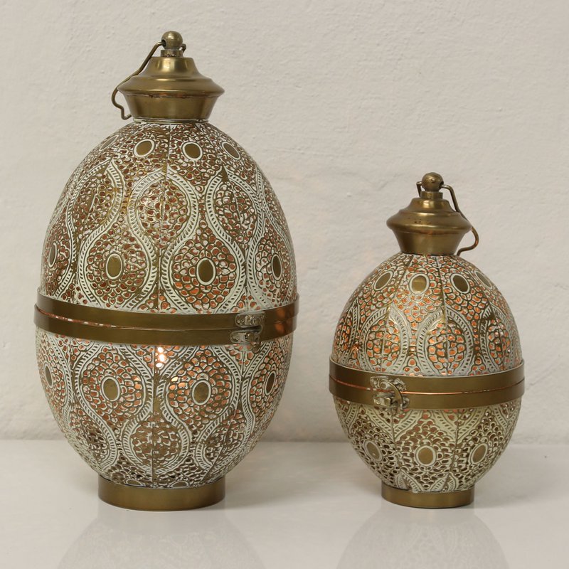 Orientalische Laterne Mila 2er Set B-Ware in Weiß-Gold marokkanisches Windlicht Kerzenhalter Ei-Form