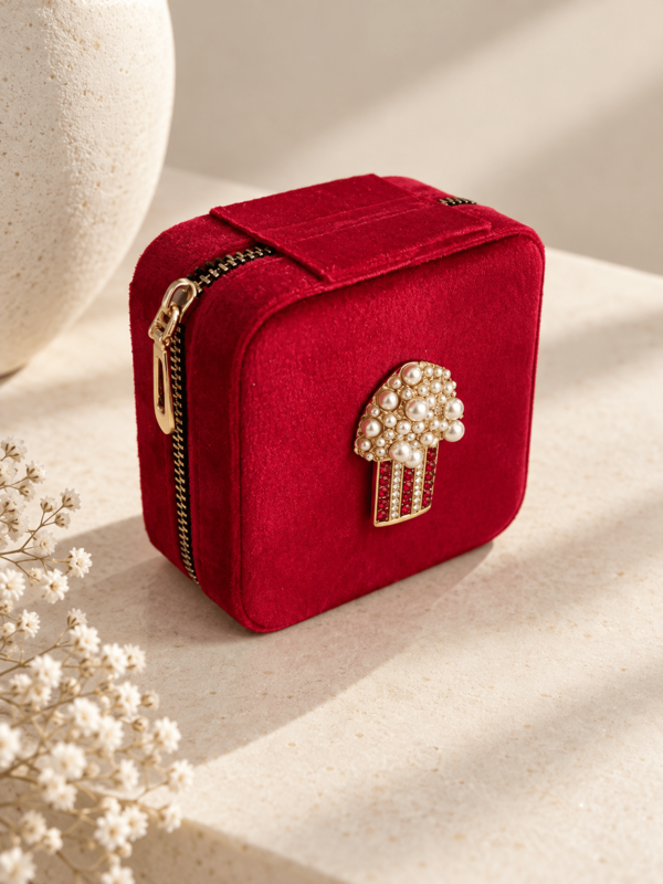 Popcorn - Velvet Jewelery Box with Jewel Brooch