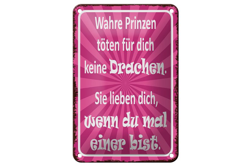 Blechschild Spruch 12x18cm wahre Prinzen töten keine Dekoration