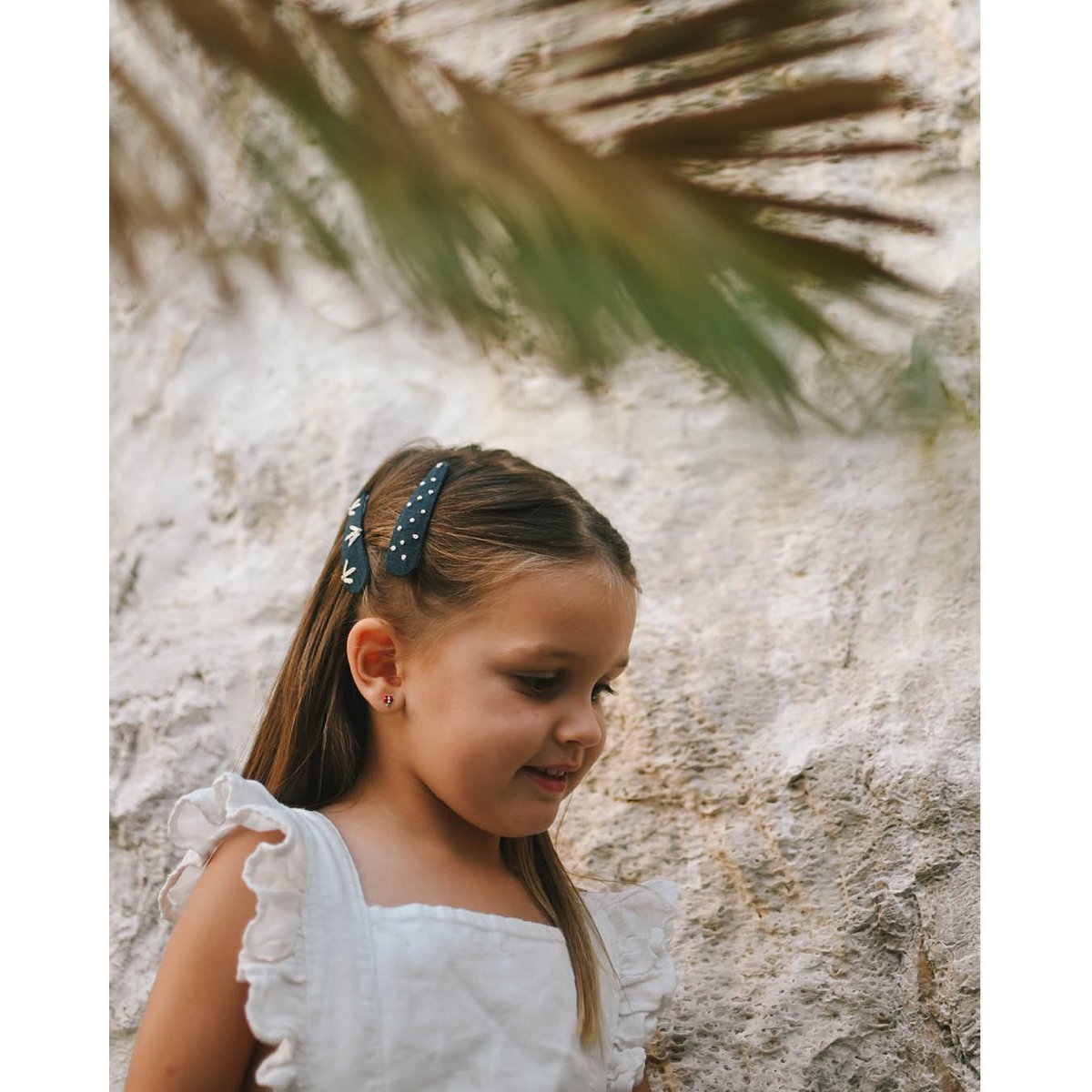 Barrettes bleu foncé bloom + pois
