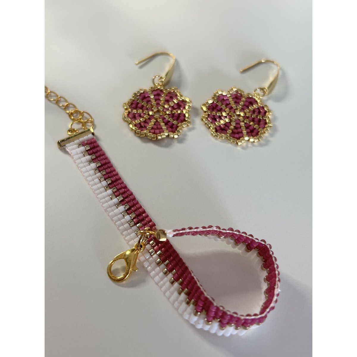 Pulsera cuentas miyuki blanco/rosa