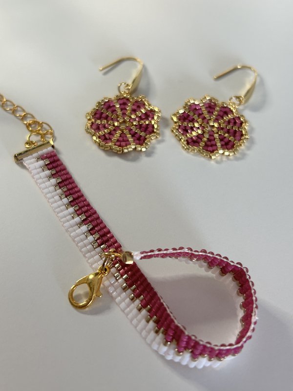 Bracelet miyuki beads white/pink