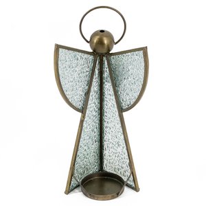 Wachshalter Engel aus Metall mit Glas