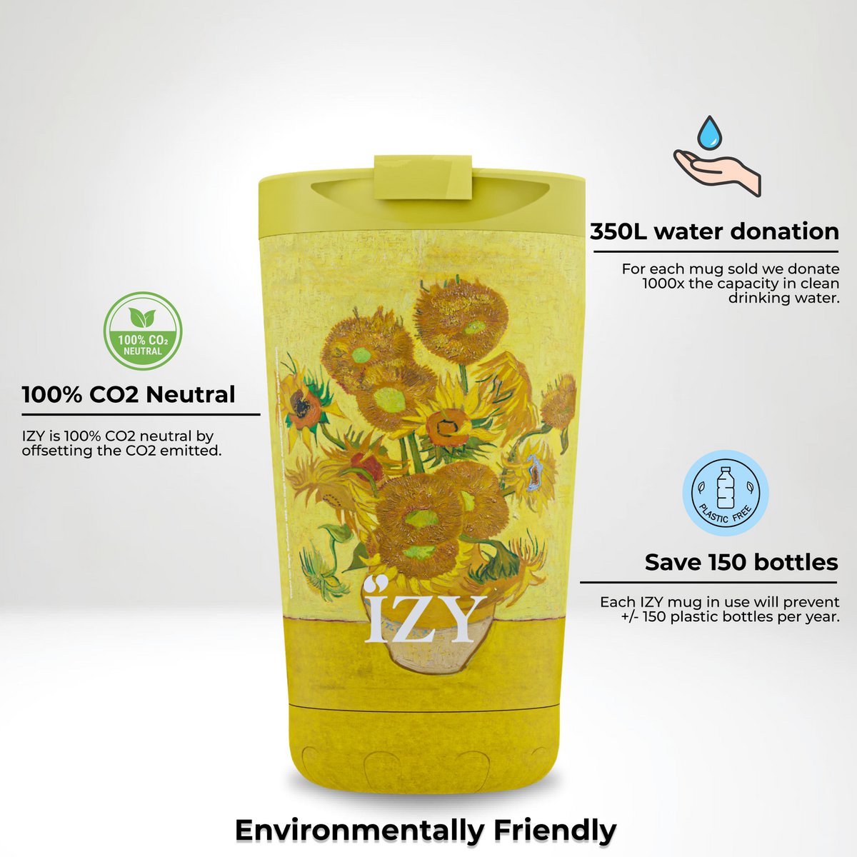 IZY Mug, Sunflowers, 350ml, giftbox - Thermische beker | reisbeker | Afsluitbare mug voor hete of koude dranken | isoleerbeker | Thermos | Mug