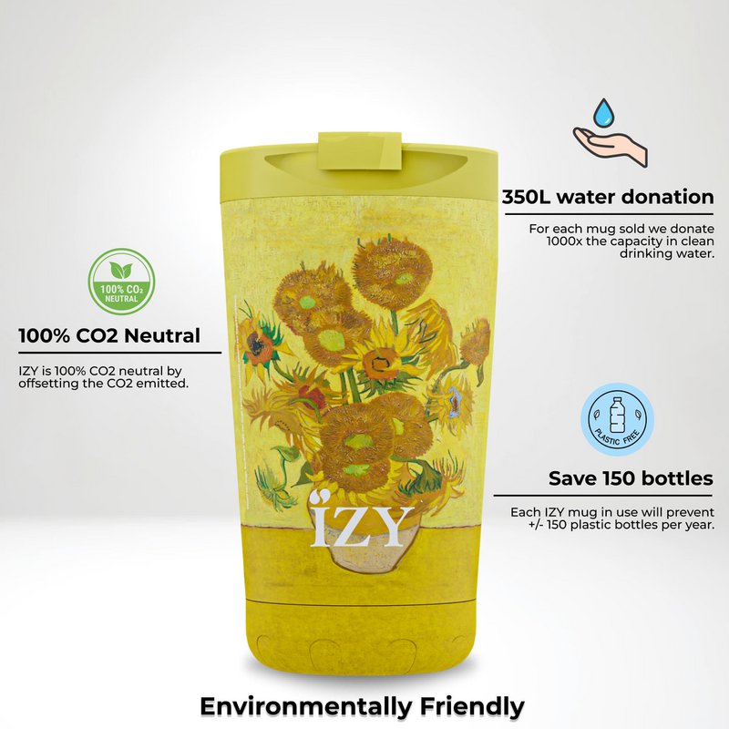 IZY Mug, Sunflowers, 350ml, giftbox - Thermische beker | reisbeker | Afsluitbare mug voor hete of koude dranken | isoleerbeker | Thermos | Mug