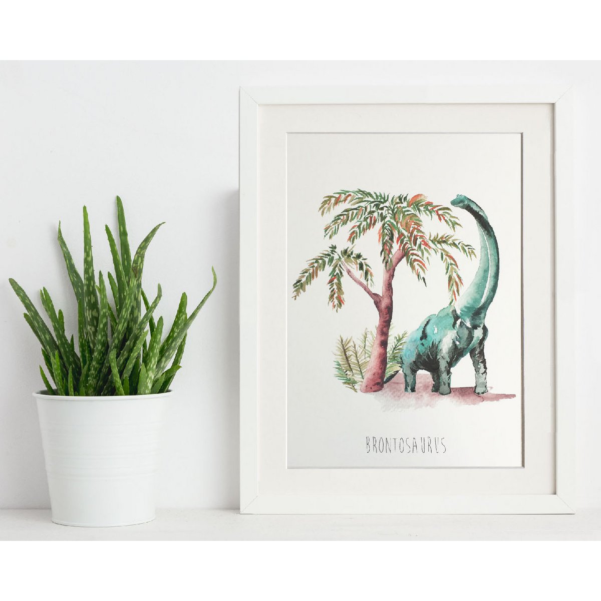 Brontosaurus Akvarel Dinosaur Børnevæg Print