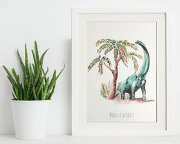 Brontosaurus Akvarel Dinosaur Børnevæg Print