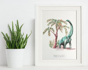 Brontosaurus Aquarell Dinosaurier Kinder Wanddruck
