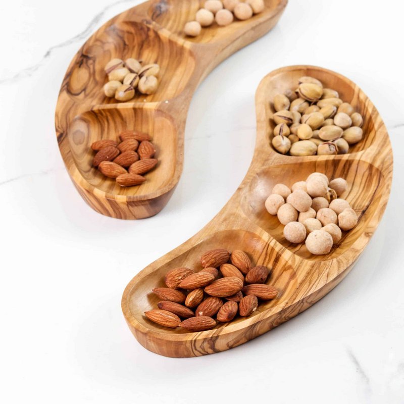 Divided Olive Wood Appetizer Plates – Handmade