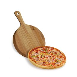 Pelle à pizza ronde en bois d'acacia, plat de service, planche à fromage et à charcuterie avec poignée pour la cuisson, la coupe de pizza, le pain