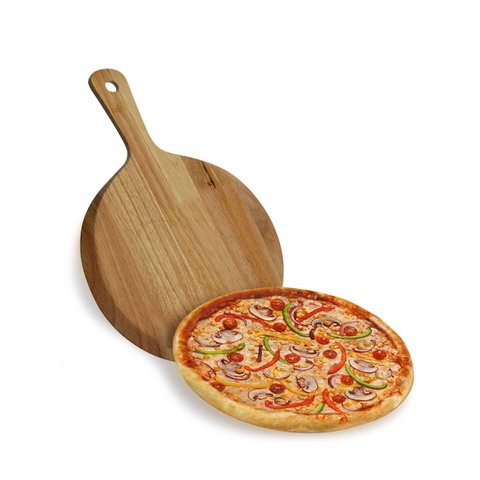 Runde Pizzaschaufel aus Akazienholz, Servierpfanne, Käse- und Wurstbrett mit Griff zum Backen, Schneiden von Pizza, Brot