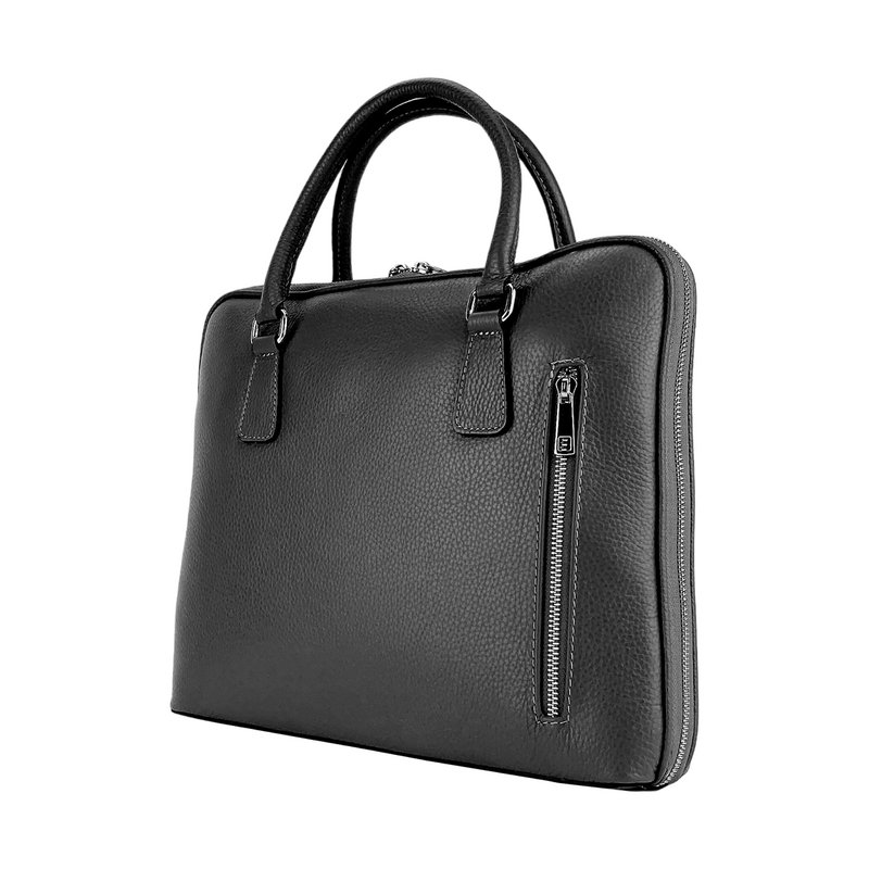 RB1019A | Unisex Business Briefcase i ægte læder Fremstillet i Italien med aftagelig skulderrem. Tilbehør med skinnende nikkelmetal karabinhager - Sort farve - Mål: 37 x 29 x 6,5 cm