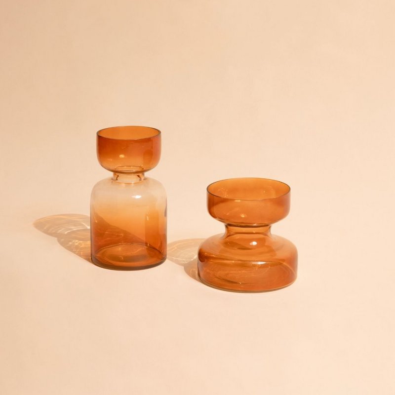 Vase | Mundgeblasenes getöntes Glas Haze Largemouth Two | Braun