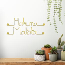  Golden brass wire wall decoration, Hakuna Matata text, Disney, minimalist line art design, pushpin mount